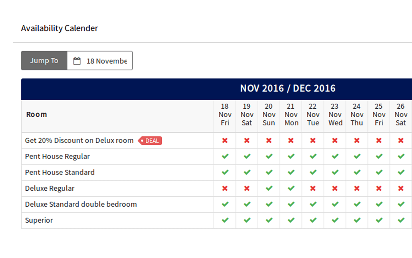 Availability Calendar